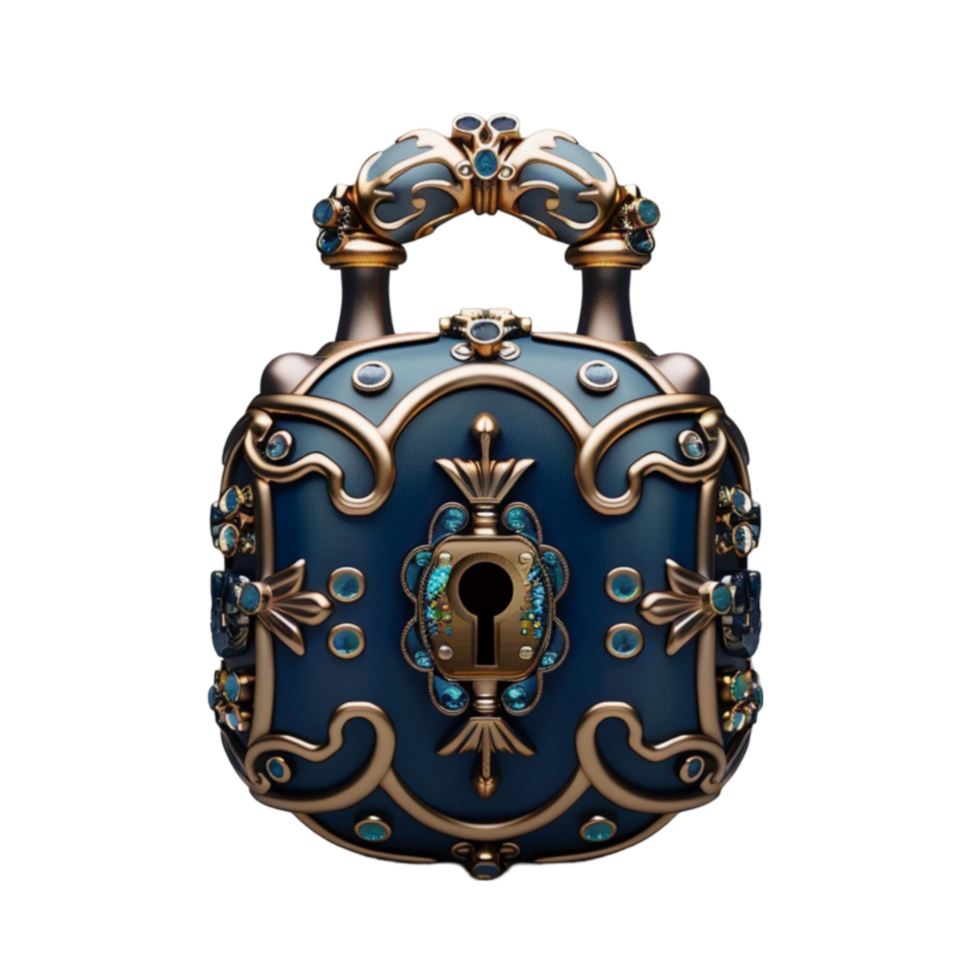 Intricate Blue Lock with Keyhole and Gold Patterns png