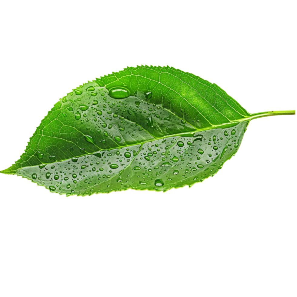 Green Leaf with Water Droplets on Transparent Background png