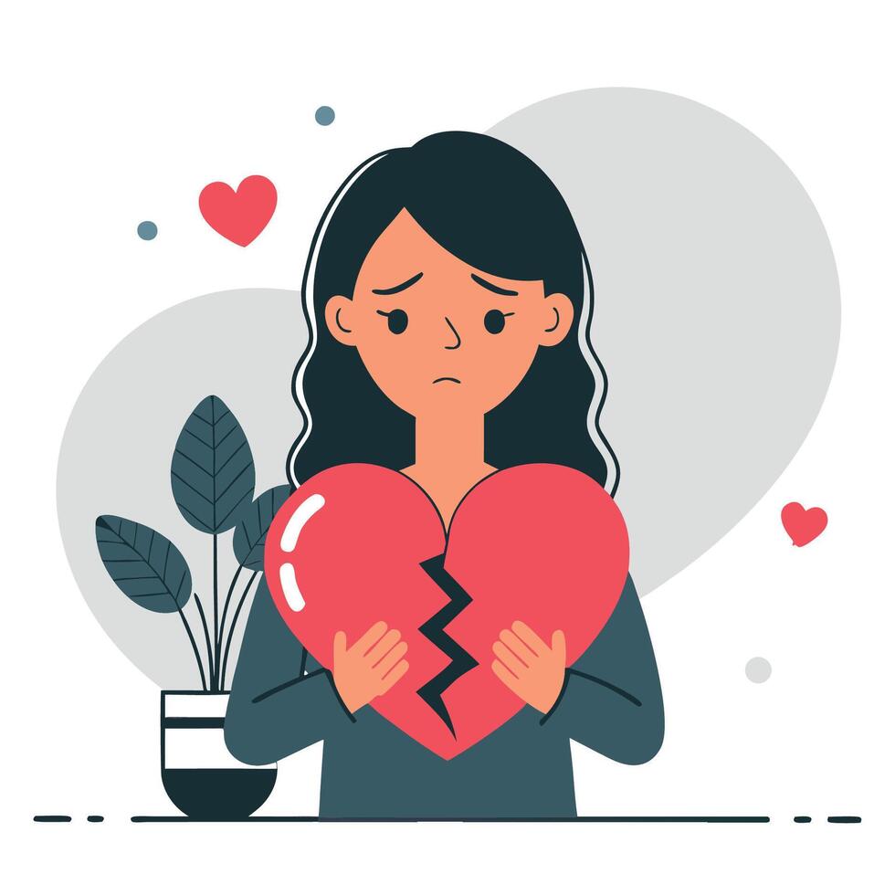 Heartbreak Concept Illustration of a Broken Heart and Scattered Pieces vector