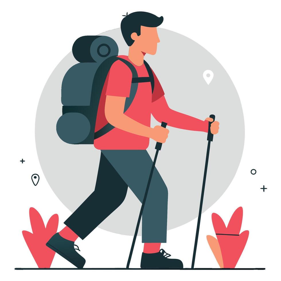 Illustrated Concept of Hikers Enjoying a Serene Mountain Trek vector