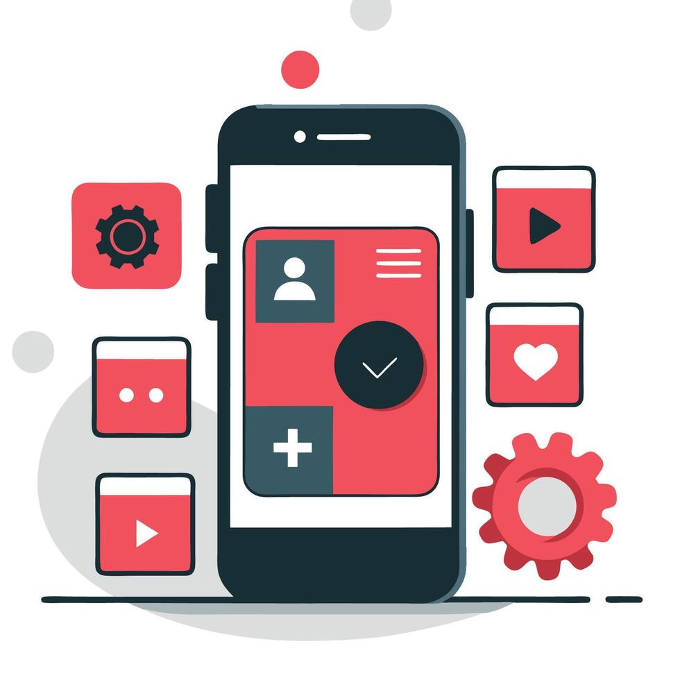 Conceptual Illustration of a Range of Mobile Applications on a Smartphone vector