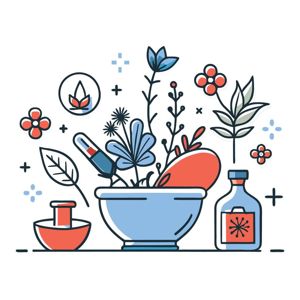 Vibrant Herbs Concept Illustration with Hand-Drawn Elements vector