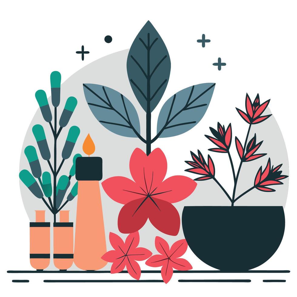 Vibrant Digital Illustration of Various Herbs and Botanicals vector