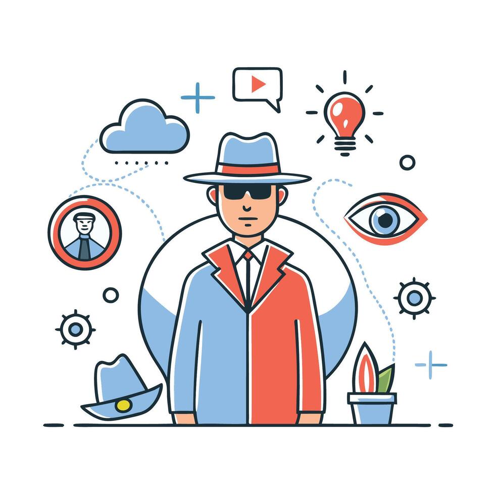 Intriguing Illustration of a Hidden Person in a Conceptual Scene vector