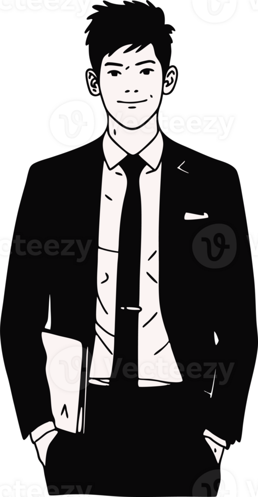 Confident Businessman in Suit Holding Tablet Illustration for Professional Use png