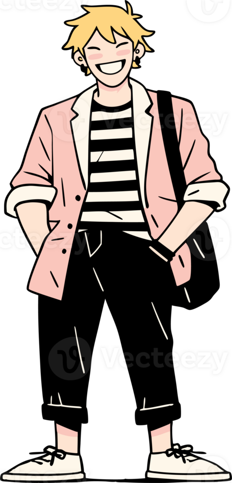 Smiling Person Relaxing in Casual Outfit, Fashion Illustration. png