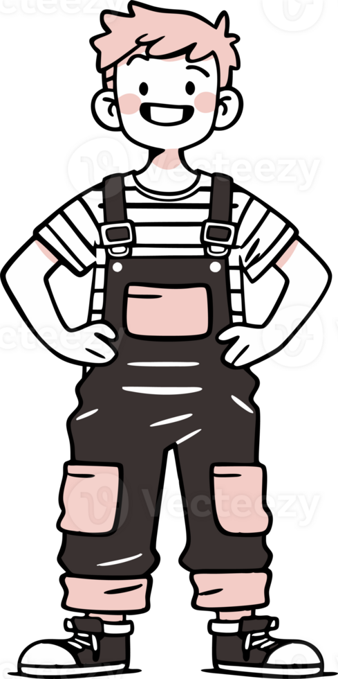 Smiling Boy in Overalls, Minimalist Illustration Concept. png