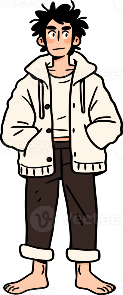 Casual Cartoon Character with White Jacket and Relaxed Pose Illustration png