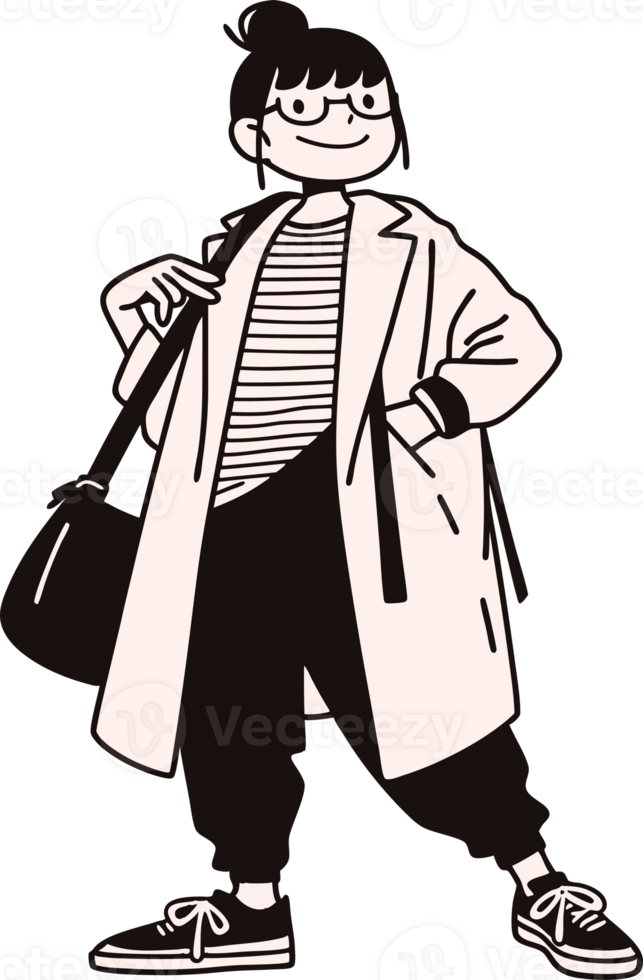 Stylish Character in Monochrome, Fashion Illustration. png