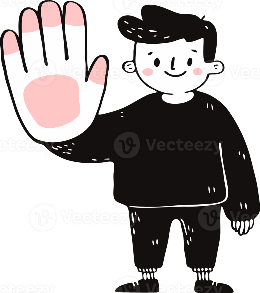 Cartoon Style Stop Gesture Smiling Character with Raised Hand png