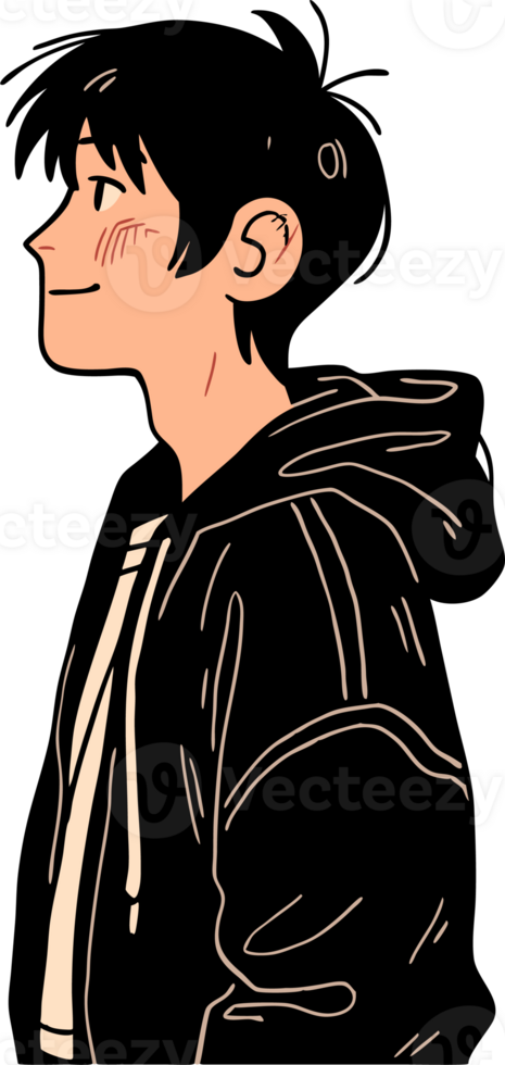Boy Smiling in Hoodie, Animated Profile Portrait png