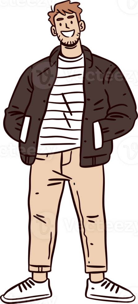 Stylish Man in Casual Attire with Jacket and Striped Shirt Standing Confidently png