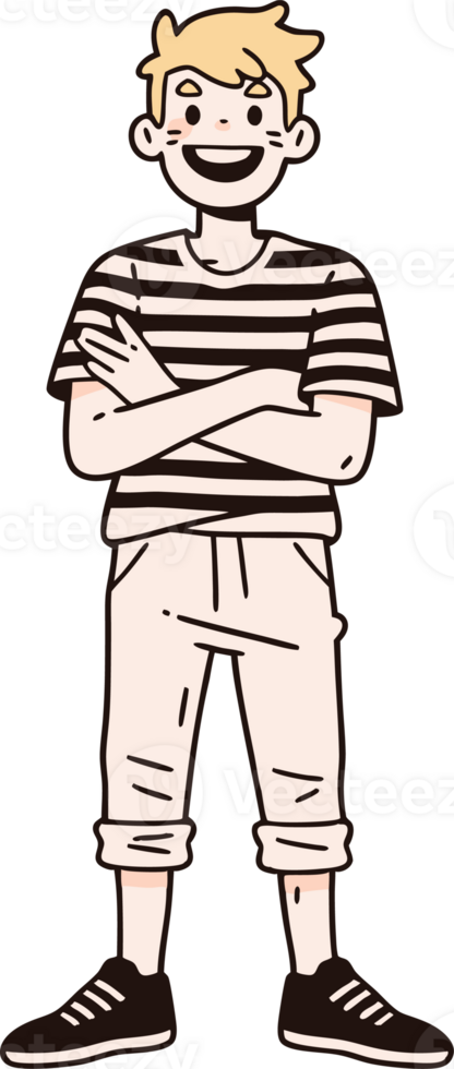 Cartoon Boy Smiling with Crossed Arms, Digital Illustration. png