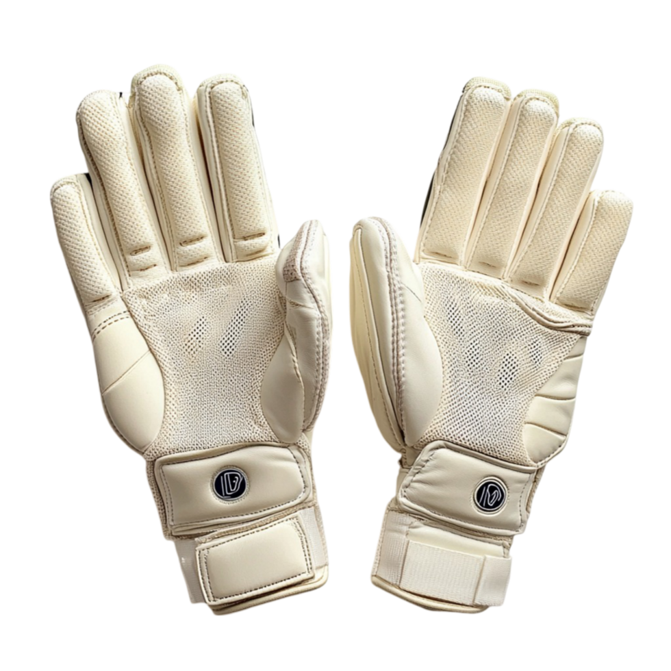 A pair of cricket batting gloves with reinforced finger padding, breathable mesh panels, and secure wrist straps, png