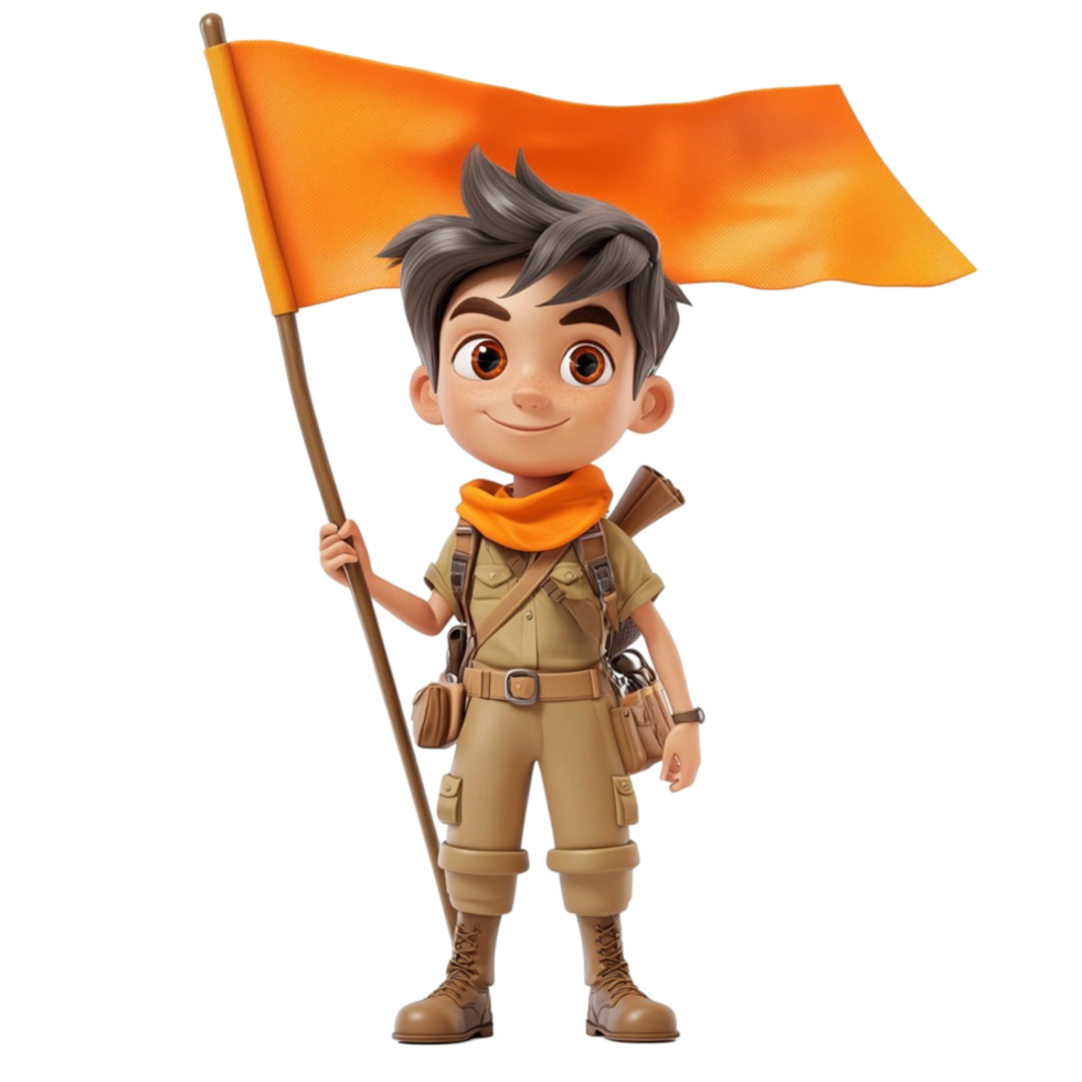 Happy Boy Holding Flag Isolated On Transparent Background png