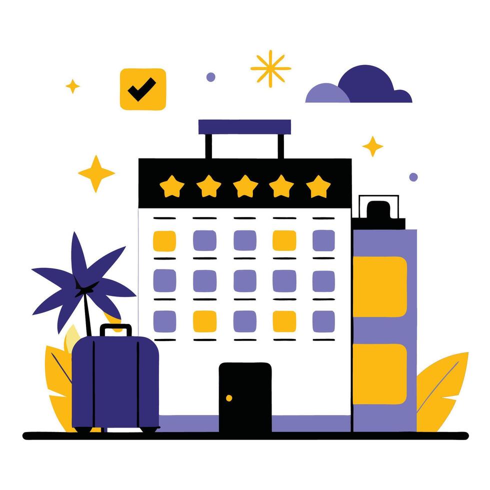 Concept Illustration of Hotel Room Booking with Comfortable Amenities vector