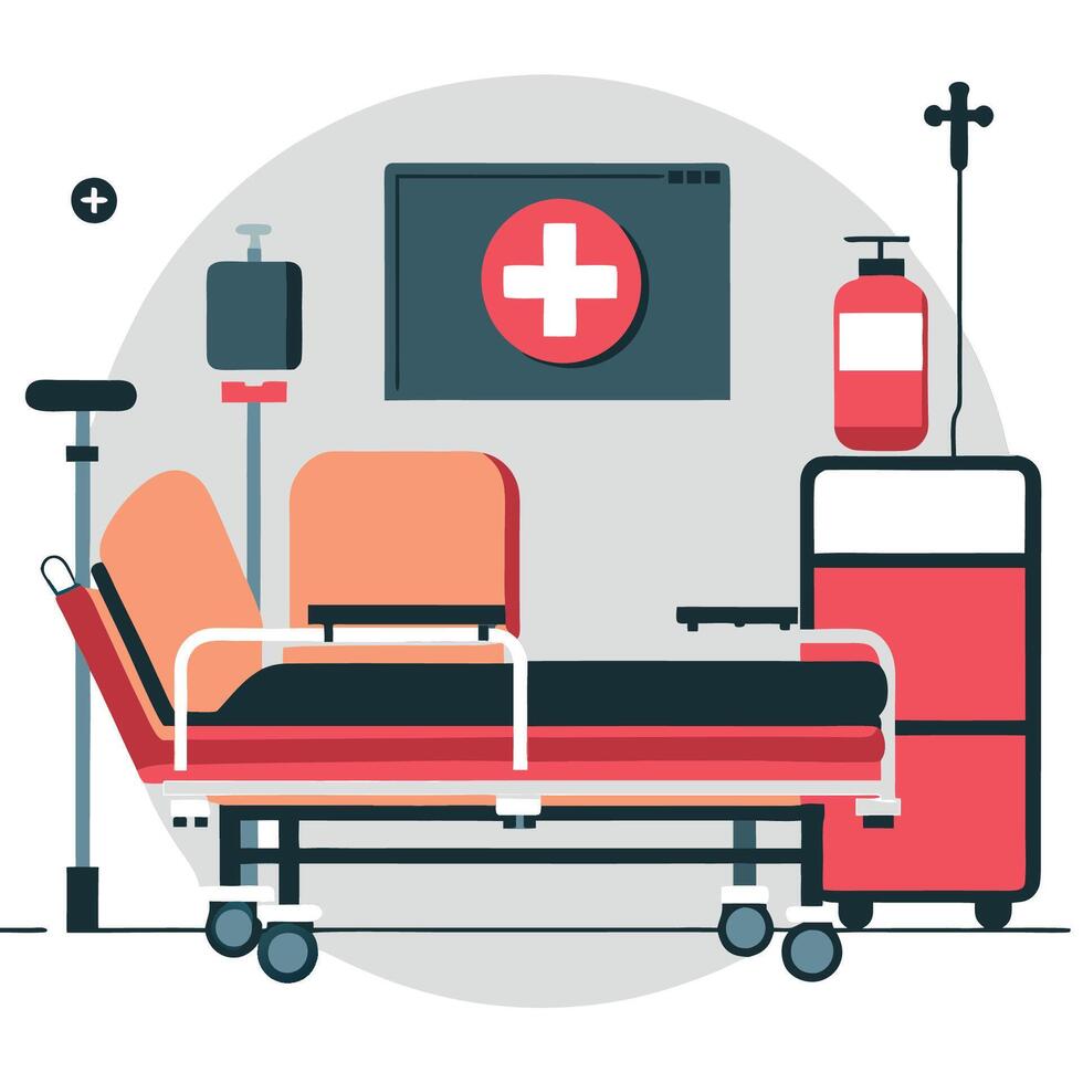 Modern and Spacious Hospital Room with Ample Natural Light vector