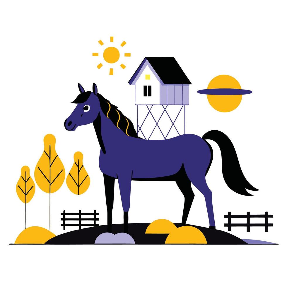 Expansive Horse Farm Envisioned in Serene Countryside vector