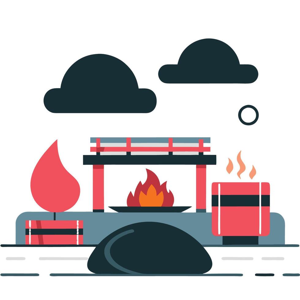 Conceptual Illustration of a Serene Hot Spring Surrounded by Nature vector