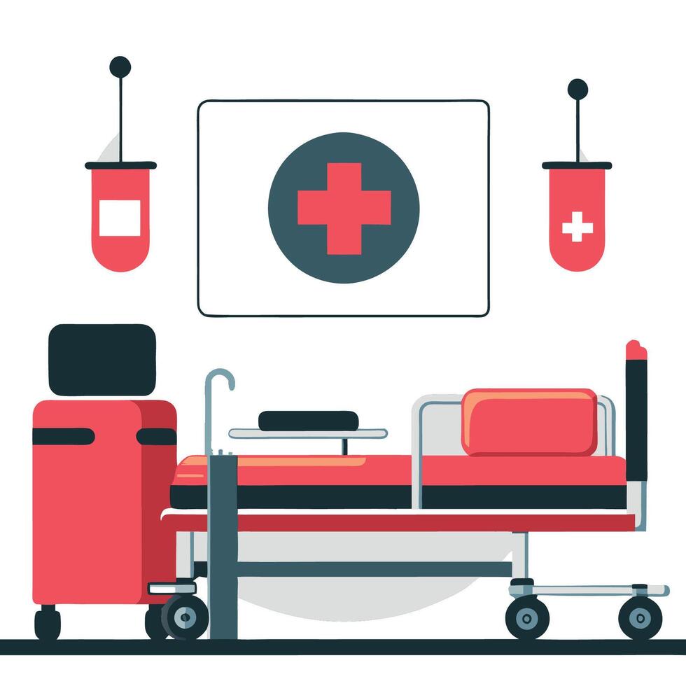 Modern Hospital Room with Comfortable Patient Bed and Medical Equipment vector