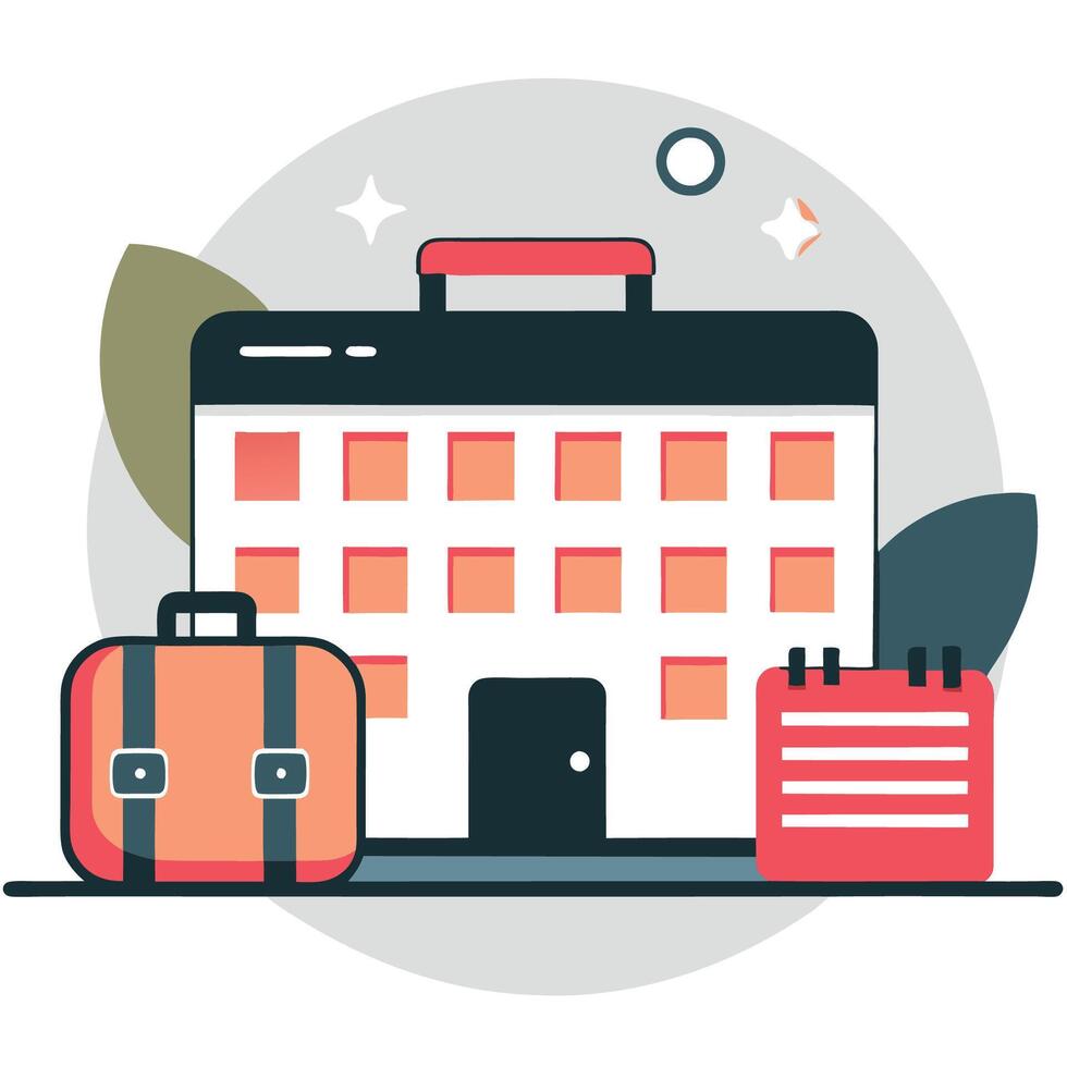 Concept Illustration of a Hotel Booking Process with Travel Elements vector