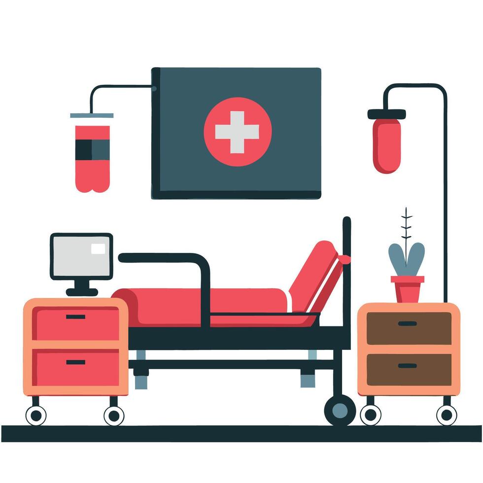 Modern and Spacious Hospital Room with Advanced Equipment and Natural Lighting vector