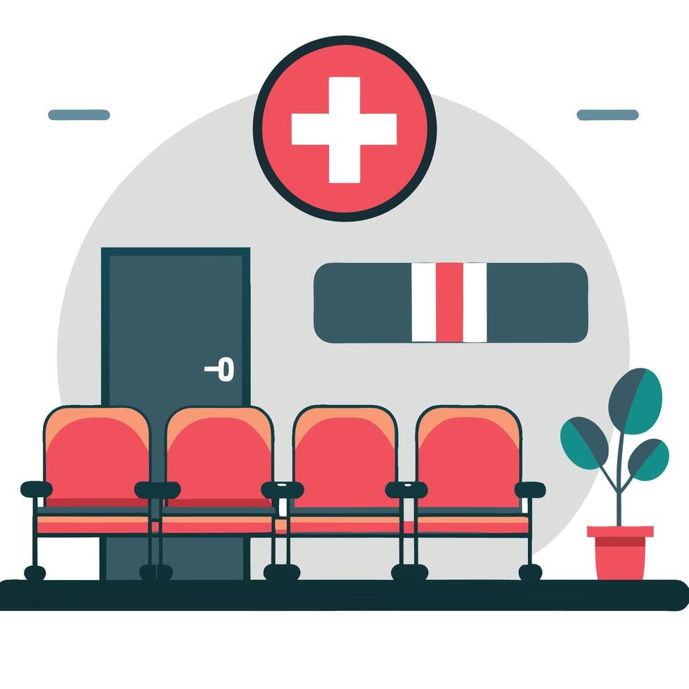 Serene Hospital Waiting Room with Modern Design and Comfortable Seating vector