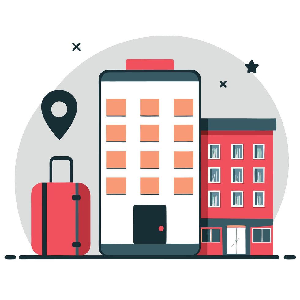 Hotel Room Reservation Concept Illustration with Laptop, Phone and Documents vector