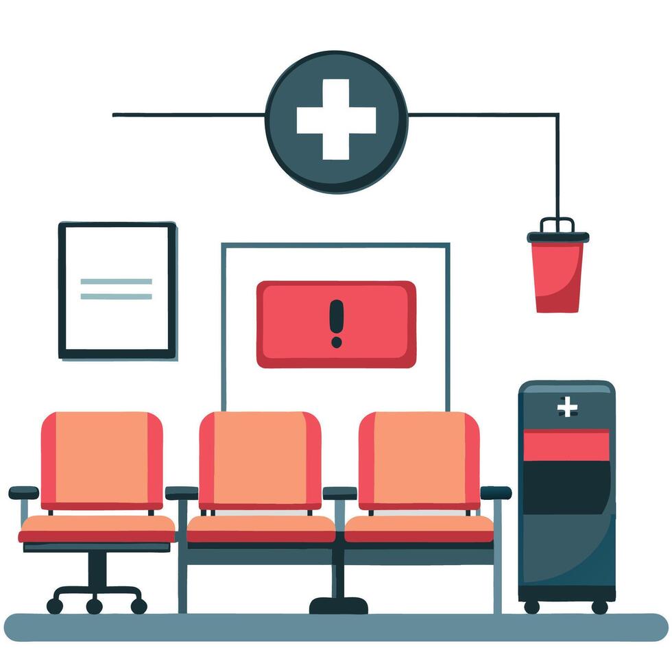 Modern Hospital Waiting Room with Comfortable Seating and Informative Display vector