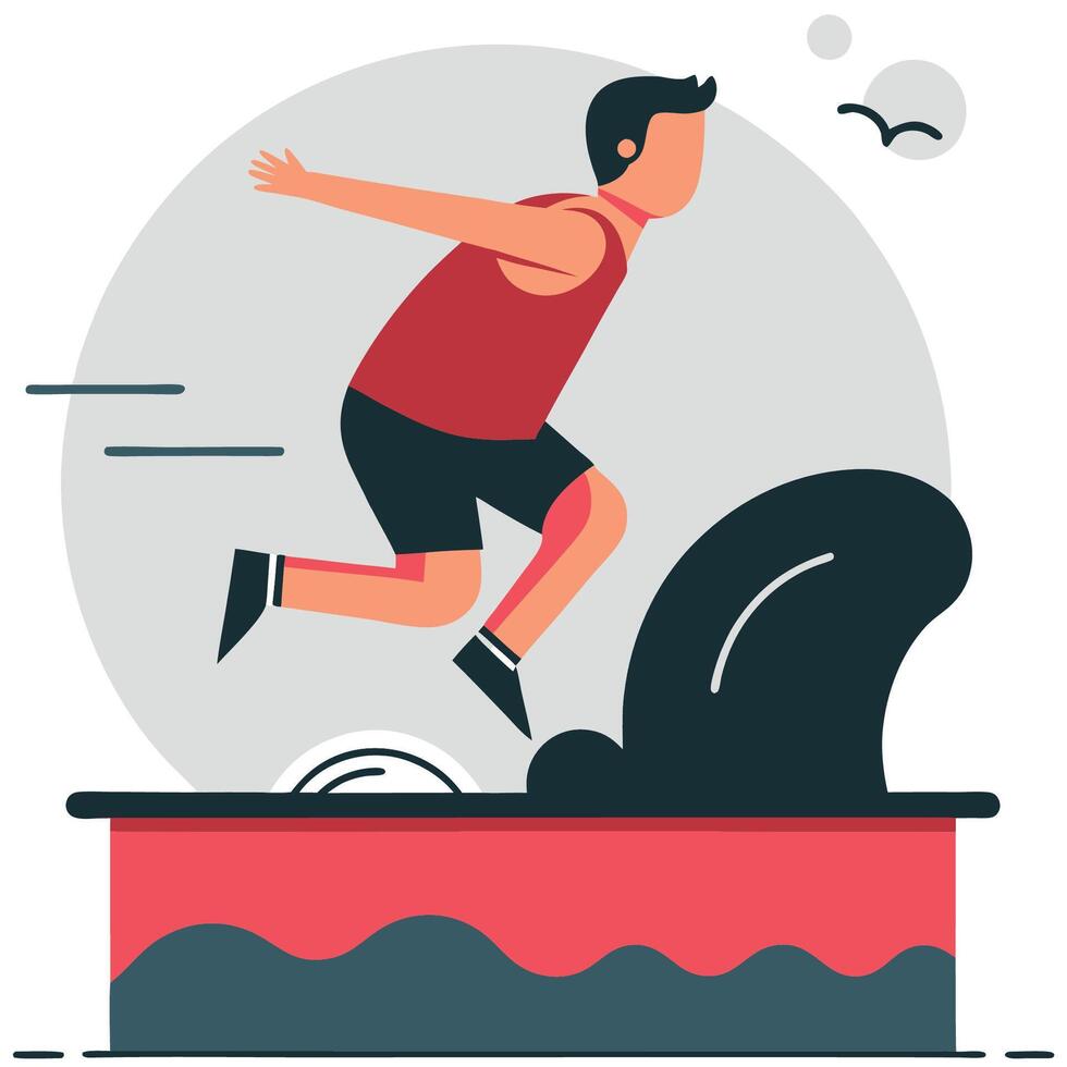 Depiction of a Person Leaping into a Serene Lake for an Immersive Experience vector