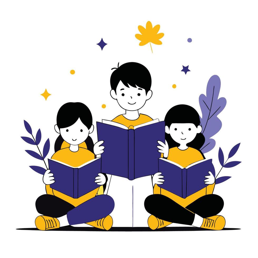Children Embracing the Joy of Reading in a Conceptual Illustration vector