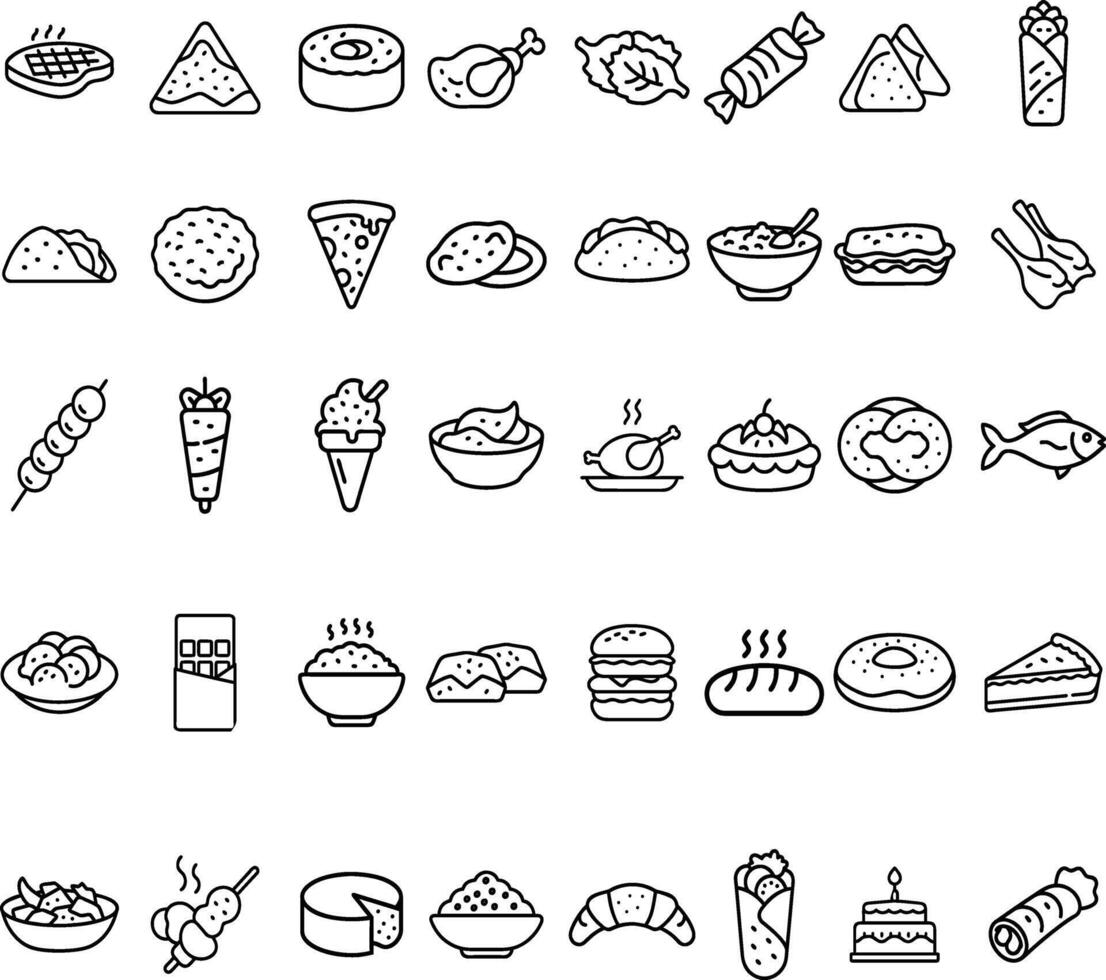 Food Icons Bundle with Various Culinary and Dining-Themed Elements vector