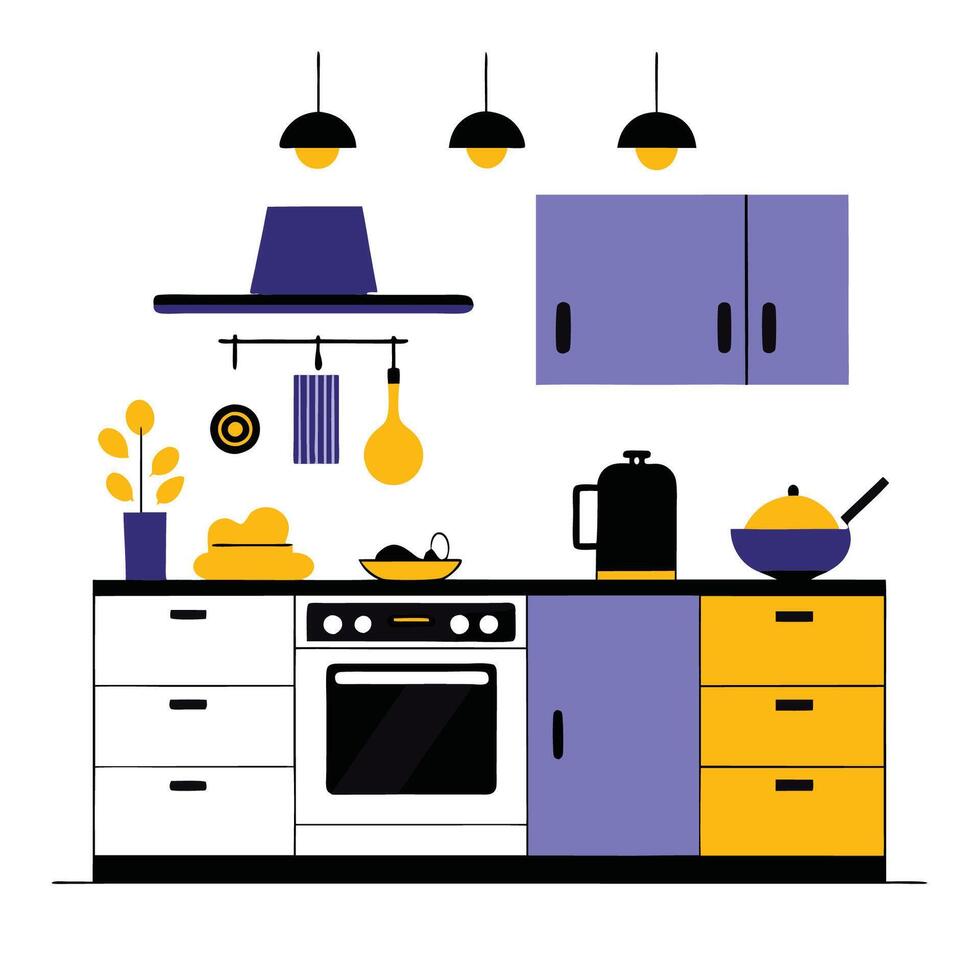Modern Kitchen Concept Illustration with Sleek Appliances and Ample Storage vector