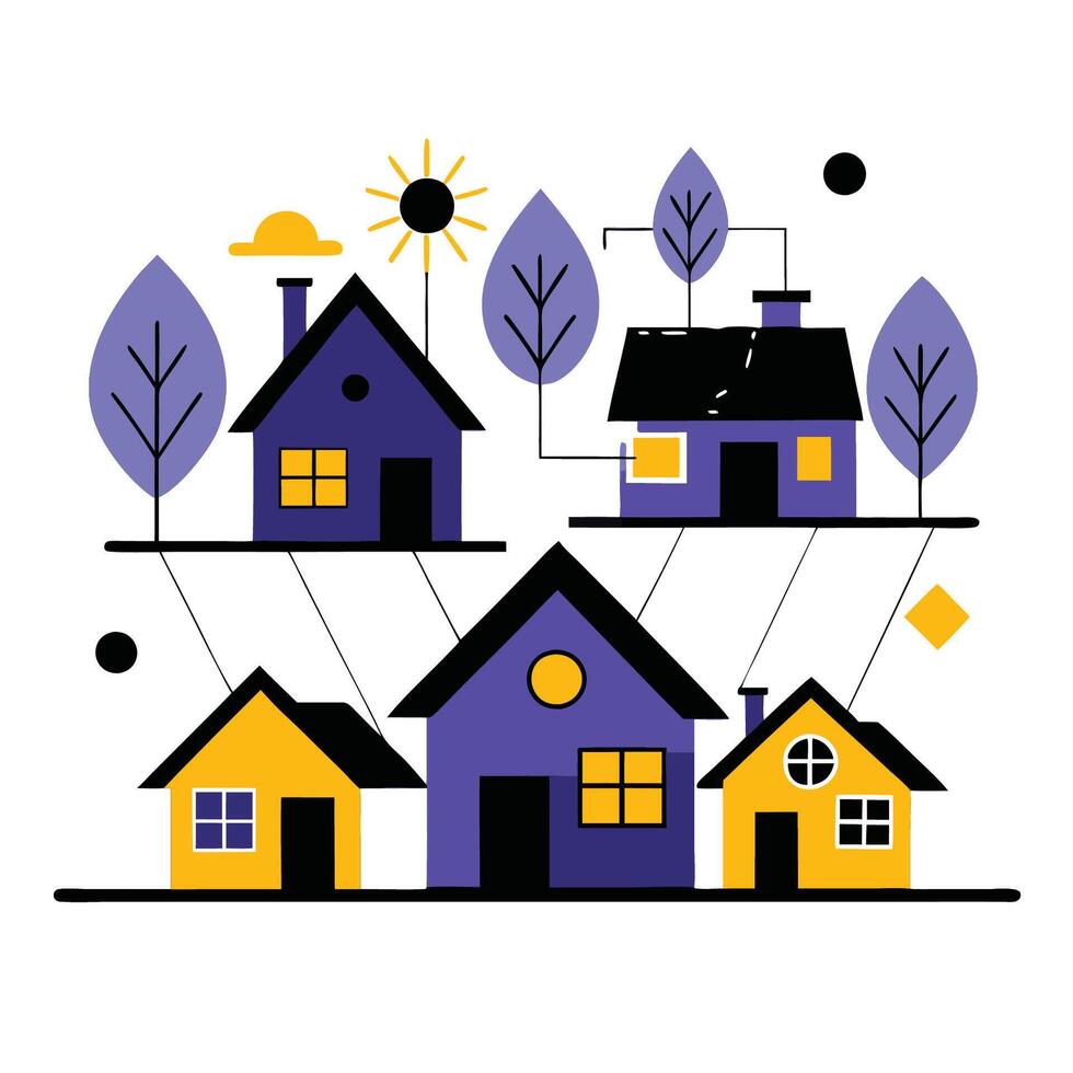 Conceptual Illustration of a Variety of House Designs on a Blue Background vector