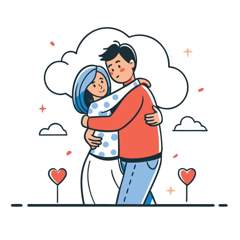Concept Illustration of a Warm and Heartfelt Hug Shared Between Two Individuals vector