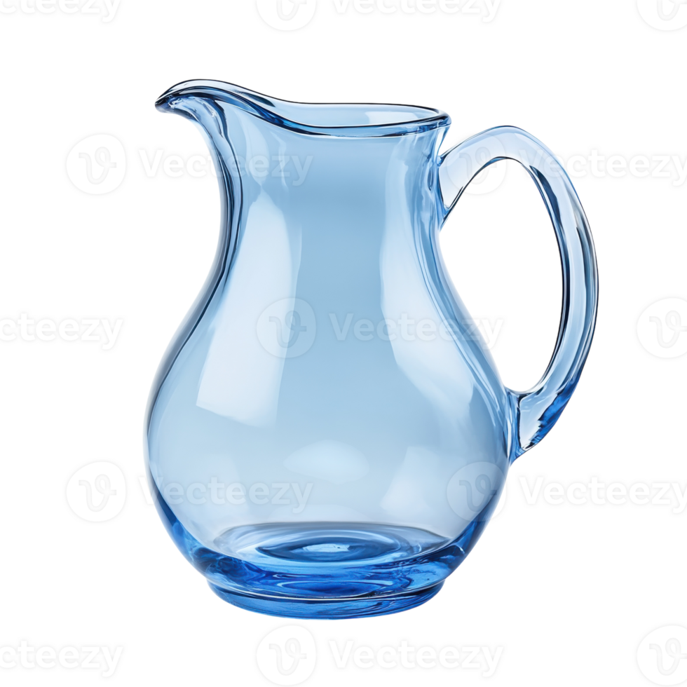 Blue Glass Pitcher with Water on transparent background. png