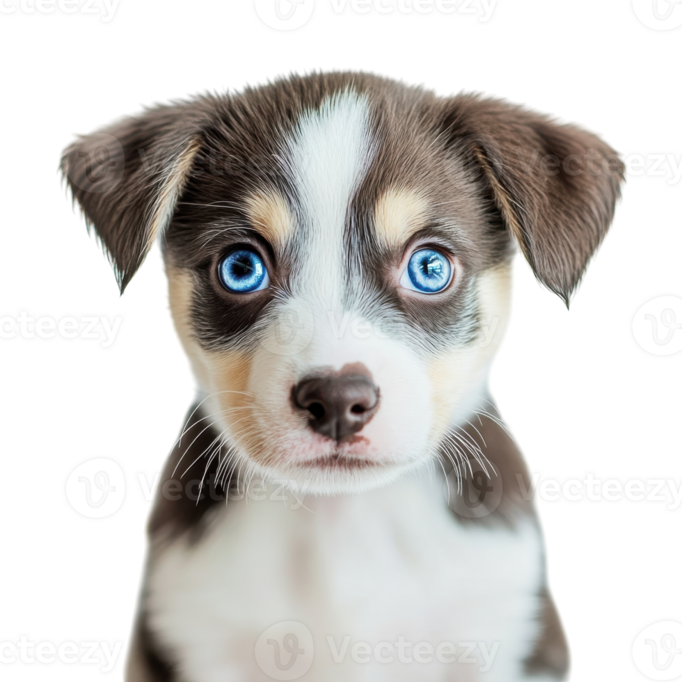Adorable Puppy with Striking Blue Eyes on transparent background. png