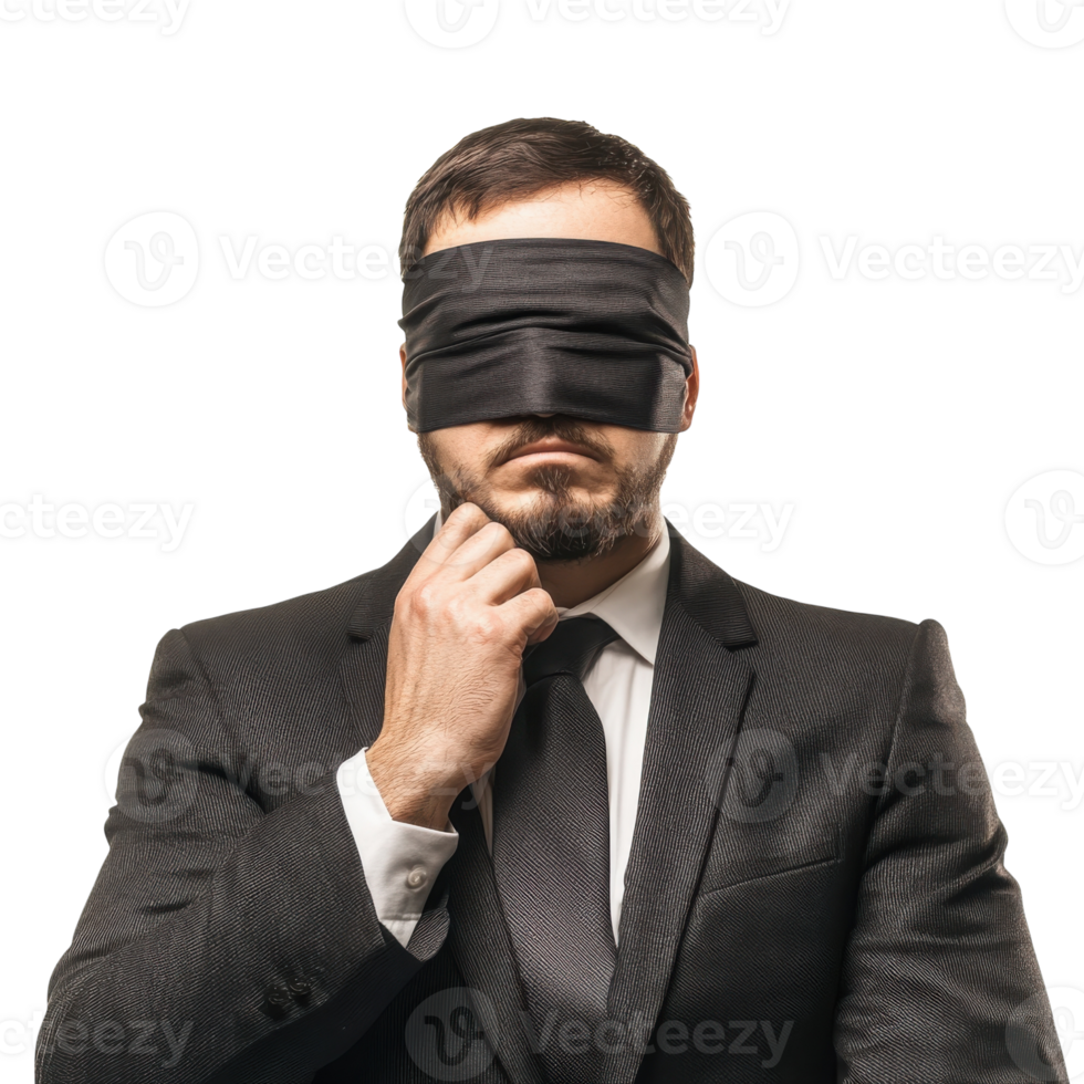 Blindfolded Businessman Concept on transparent background. png