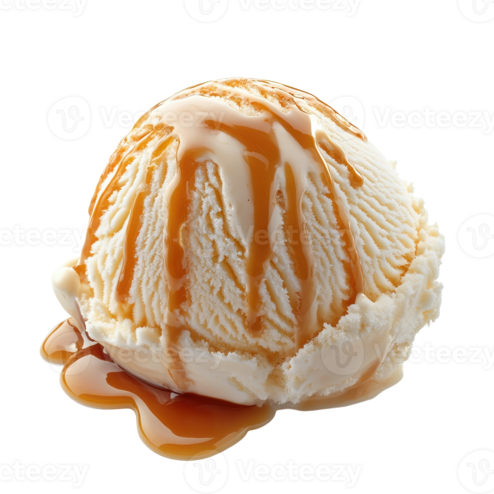 Vanilla Ice Cream Scoop Close Up on transparent background. png