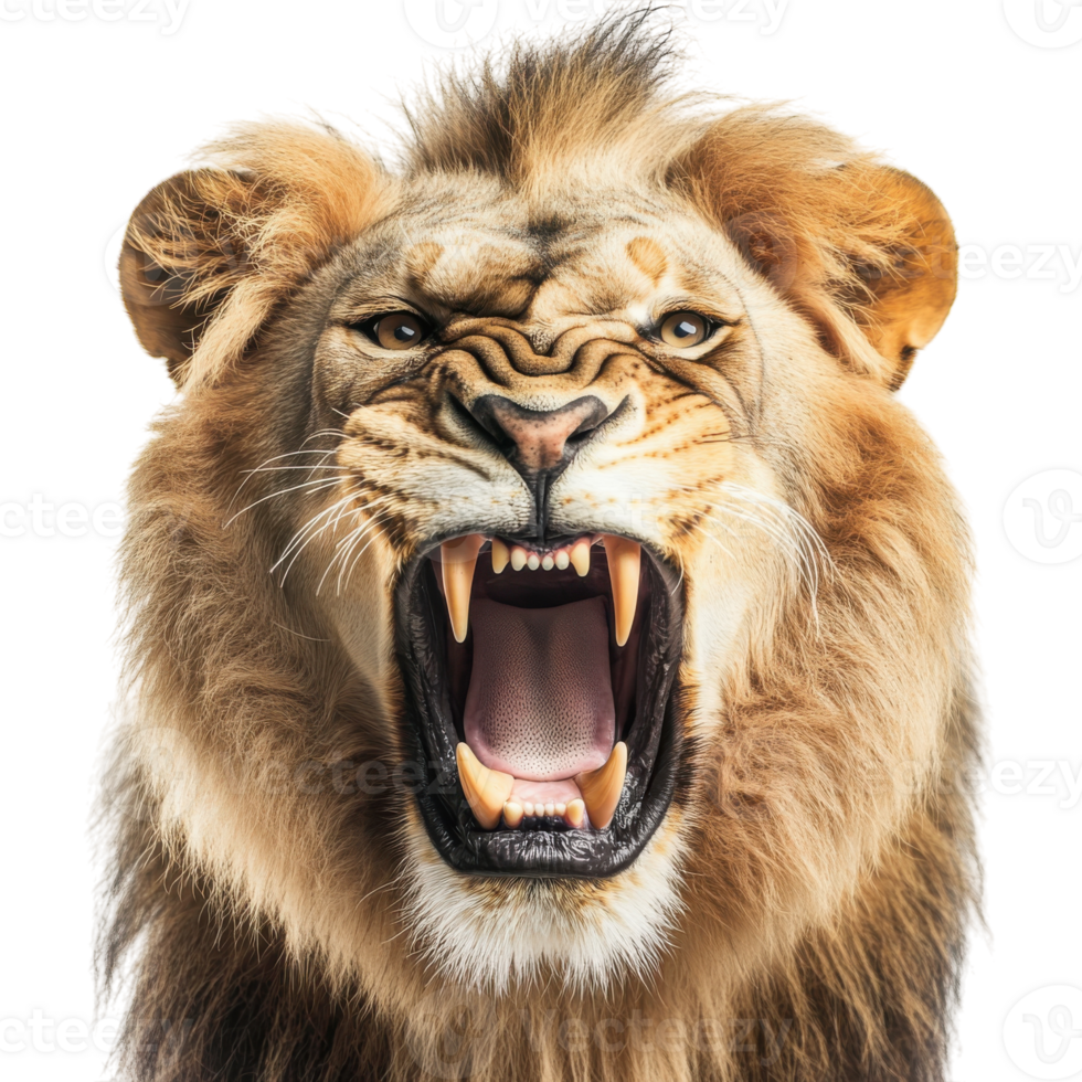 Majestic Lion Head Roar Portrait on transparent background. png