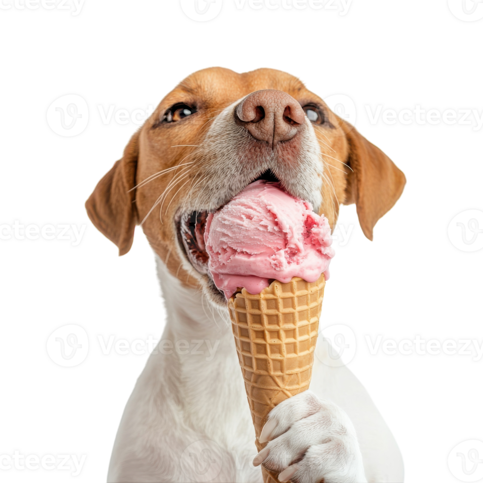 Dog Enjoys Ice Cream Cone on transparent background. png
