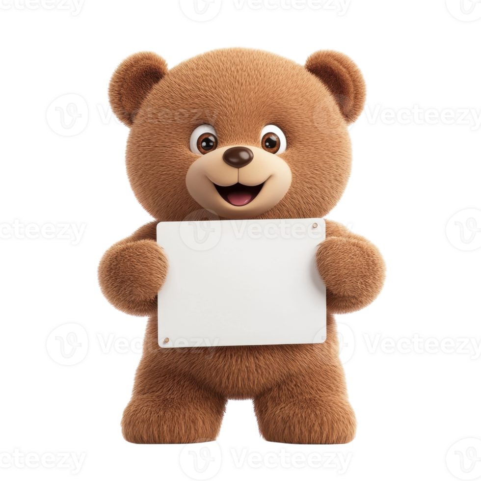 Adorable Bear Holding Sign on transparent background. png