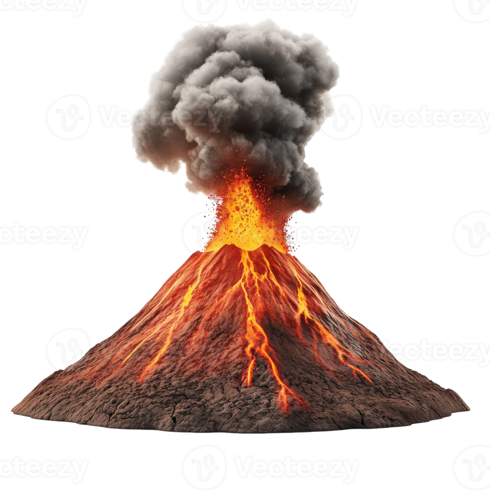 Volcano Eruption Landscape on transparent background. png