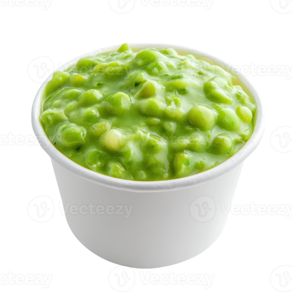 English Mushy Peas in Container on transparent background. png