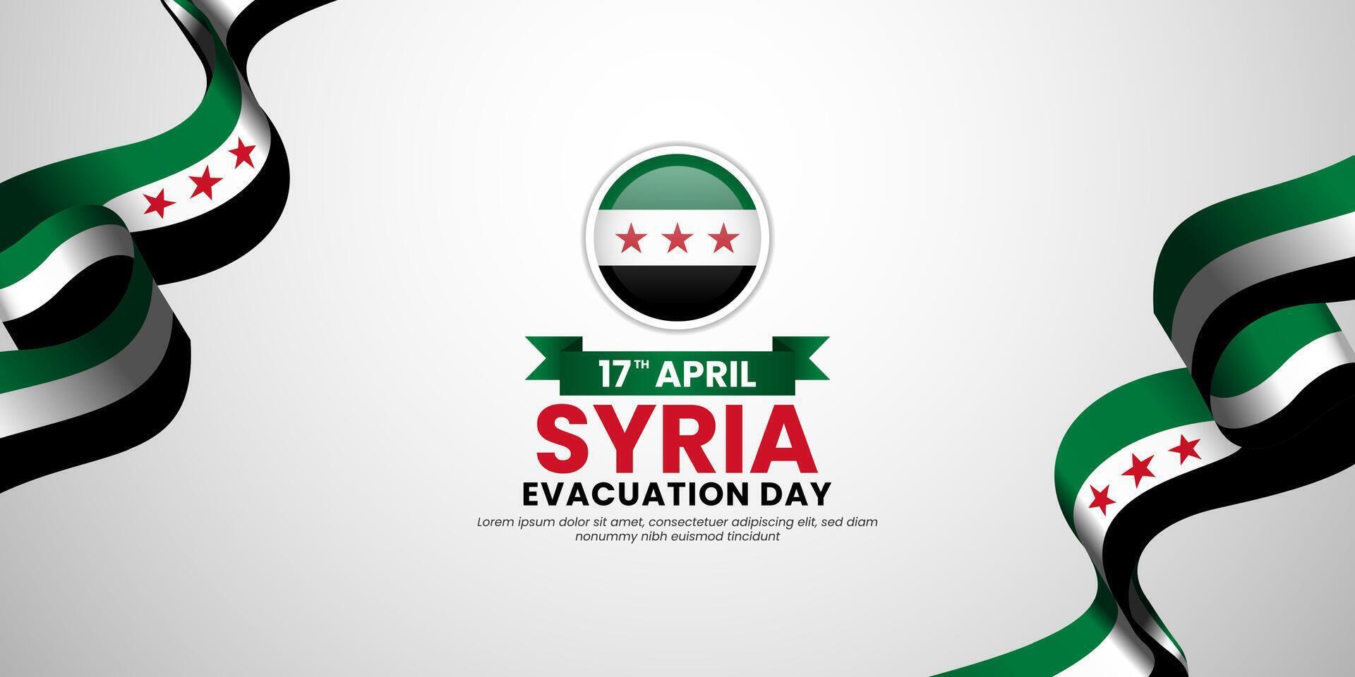 Syrian flag wavy banner on white background for Syria Evacuation day with blank space area vector