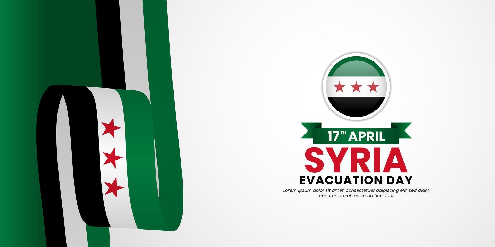 Syrian wavy flag banner on white background for Syria Evacuation day with blank space area for text vector