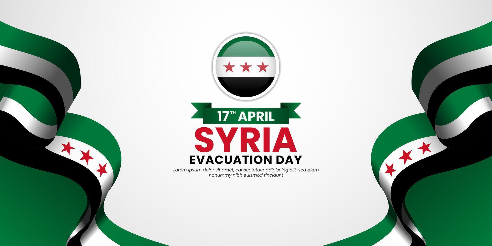 Syrian flag wavy banner background for Syria Evacuation day with blank space area for text vector