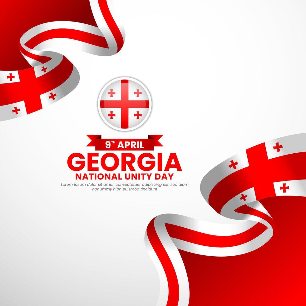 Georgia flag waving ribbon square banner background for National Unity Day Design Illustration vector
