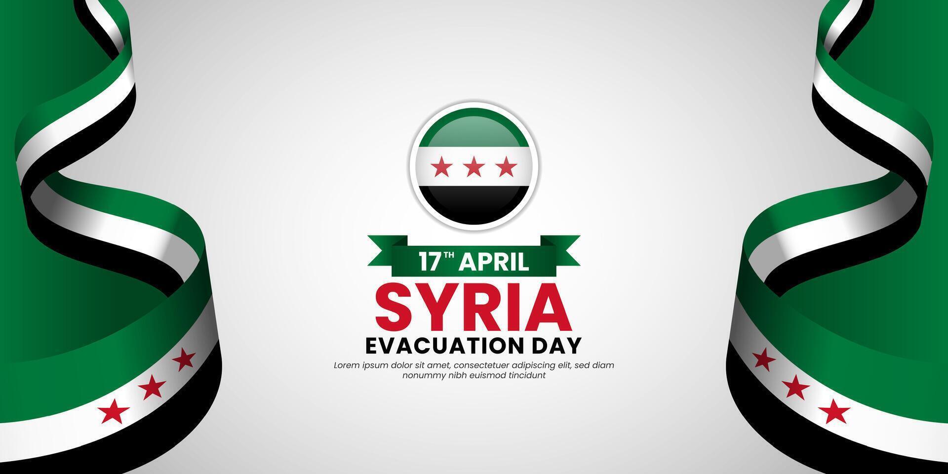 Syrian flag wavy banner on white background for Syria Evacuation day with blank space area for text vector