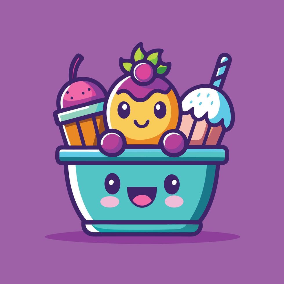 Cute cartoon ice cream scoops with a wafer stick vector